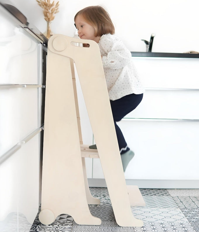 Torre de observación multifunción plegable Montessori con tobogán de pizarra - Monti Family