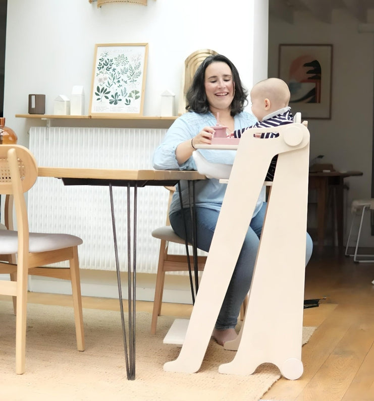 Torre de observación multifunción plegable Montessori con tobogán de pizarra - Monti Family