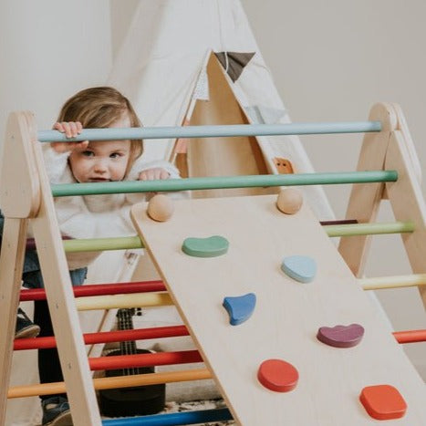 MAMOI® Triangle descalade interieur pour enfant, Mur escalade intérieur en  bois pour bebe à partir de 1/2/3 an, Motricité libre montessori 