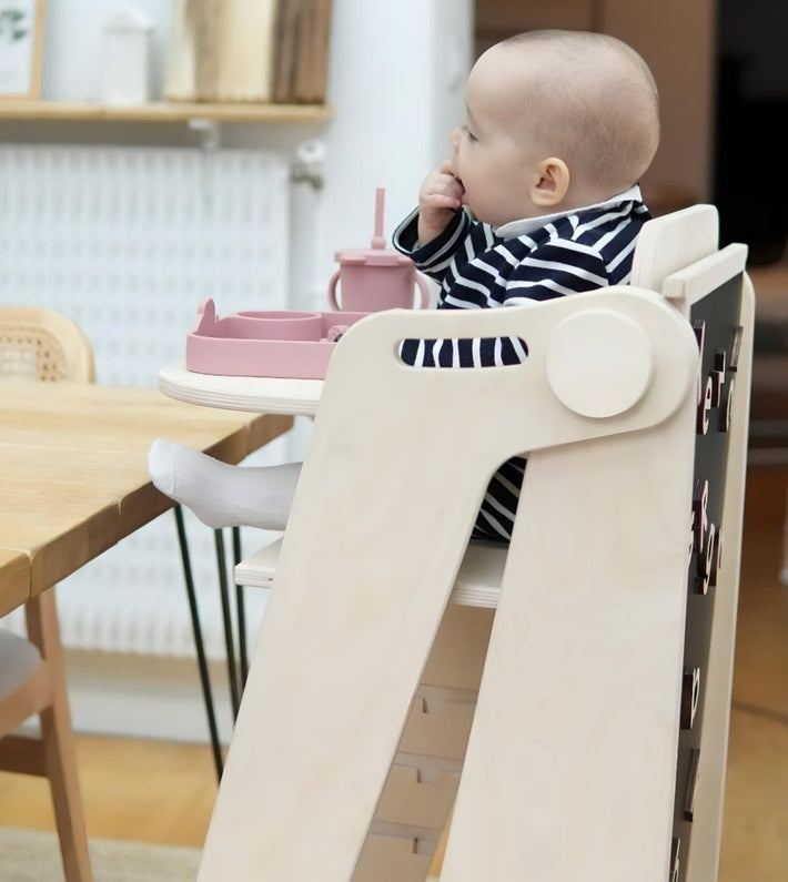 Montessori Klappbarer Aussichtsturm mit Rutsche Schiefer - Monti Family