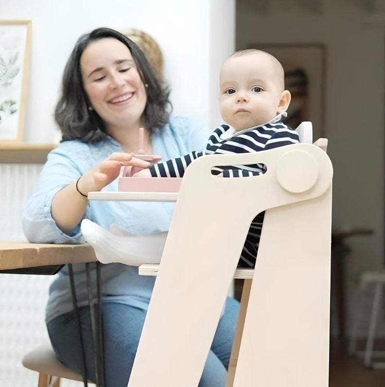 Torre de observación multifunción plegable Montessori con tobogán de pizarra - Monti Family