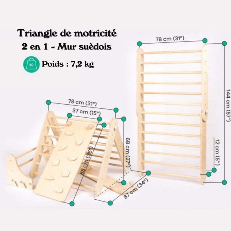 Triángulo de motricidad 2 en 1 - Muro de escalada sueco - Monti Family